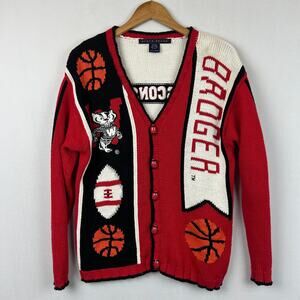 Birch Bros Wisconsin Badgers Vintage Cardigan Sports Sweater Red/White Size M